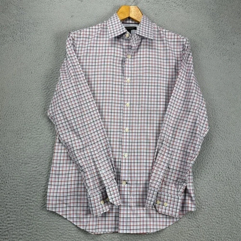 Banana Republic Button Up Shirt Adult Small Blue Red Plaid Classic Vented Mens